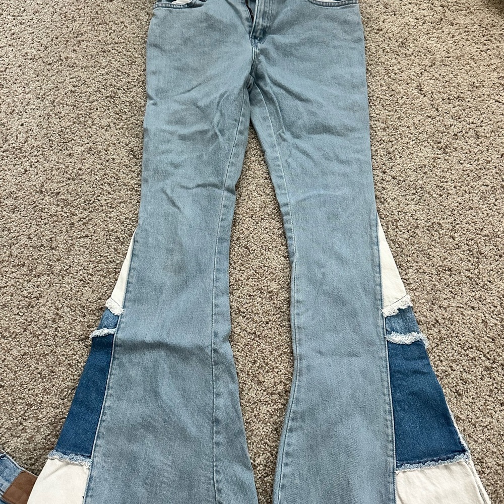 Show Me Your MuMu Blue and White Flare Jeans